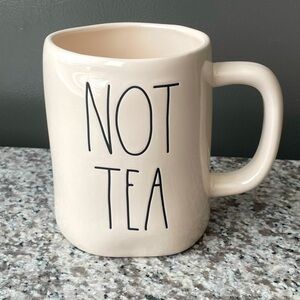 RAE DUNN • Stylish White Mug with Black Lettering “NOT TEA”